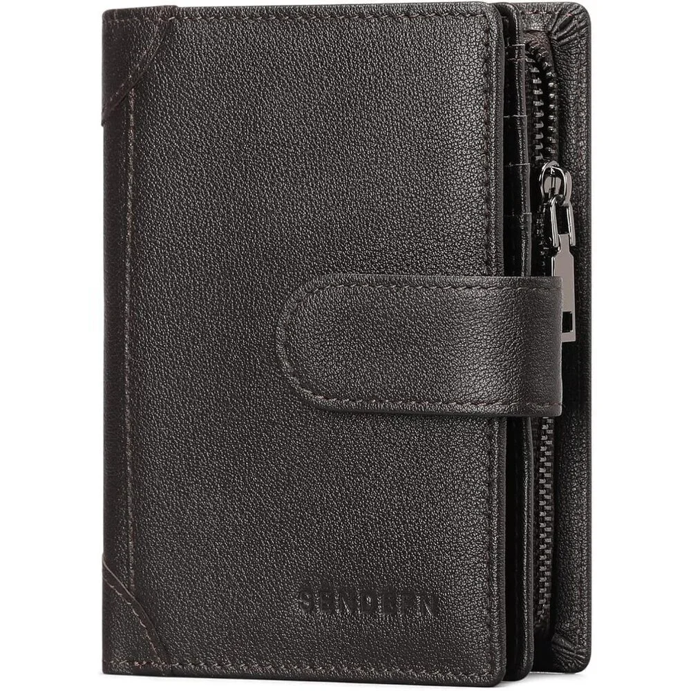 Men's F-Coffee Genuine Leather Bifold Wallet Blocking Credit Card Coin Pocket
